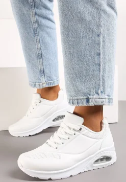 Białe Klasyczne Sneakersy z Amortyzowaną Podeszwą i Perforacją Faunama