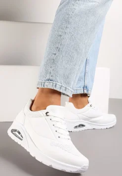 Białe Klasyczne Sneakersy z Amortyzowaną Podeszwą i Perforacją Faunama