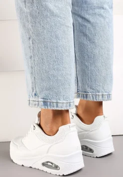 Białe Klasyczne Sneakersy z Amortyzowaną Podeszwą i Perforacją Faunama