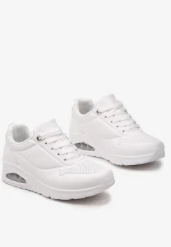 Białe Klasyczne Sneakersy z Amortyzowaną Podeszwą i Perforacją Faunama