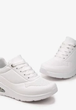 Białe Klasyczne Sneakersy z Amortyzowaną Podeszwą i Perforacją Faunama