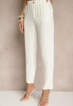 Białe Klasyczne Spodnie Regular Waist z Gumką w Pasie Tilomira