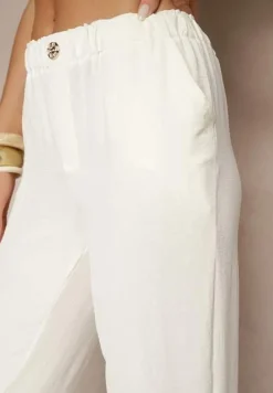 Białe Klasyczne Spodnie Regular Waist z Gumką w Pasie Tilomira