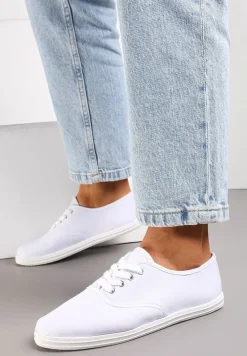 Białe Klasyczne Sznurowane Tenisówki na Płaskiej Podeszwie Efona