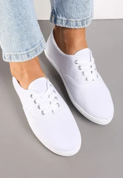 Białe Klasyczne Sznurowane Tenisówki na Płaskiej Podeszwie Efona