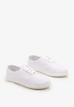 Białe Klasyczne Sznurowane Tenisówki na Płaskiej Podeszwie Efona