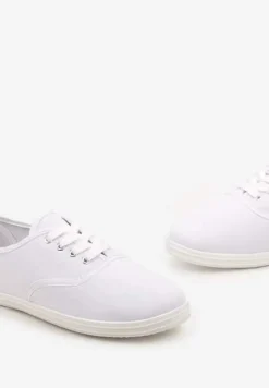 Białe Klasyczne Sznurowane Tenisówki na Płaskiej Podeszwie Efona