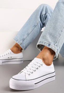 Białe Klasyczne Trampki przed Kostkę na Grubej Podeszwie Lindeheta