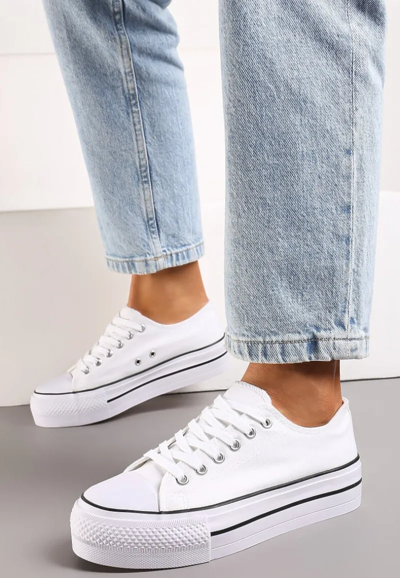 Białe Klasyczne Trampki przed Kostkę na Grubej Podeszwie Lindeheta