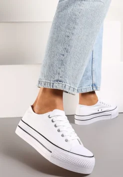 Białe Klasyczne Trampki przed Kostkę na Grubej Podeszwie Lindeheta