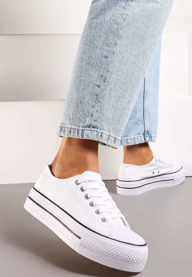 Białe Klasyczne Trampki przed Kostkę na Grubej Podeszwie Lindeheta