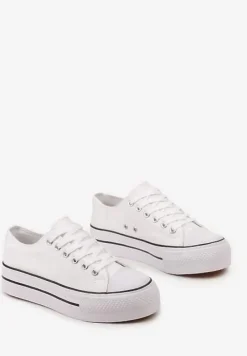 Białe Klasyczne Trampki przed Kostkę na Grubej Podeszwie Lindeheta