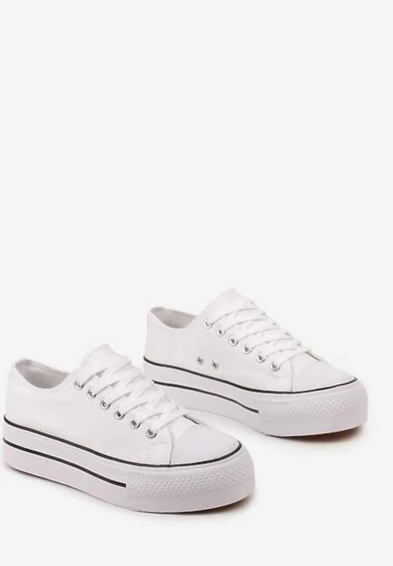 Białe Klasyczne Trampki przed Kostkę na Grubej Podeszwie Lindeheta