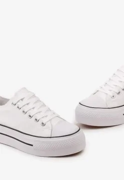 Białe Klasyczne Trampki przed Kostkę na Grubej Podeszwie Lindeheta