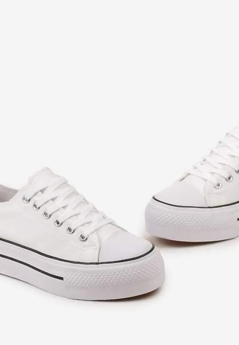 Białe Klasyczne Trampki przed Kostkę na Grubej Podeszwie Lindeheta