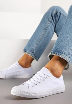 Białe Klasyczne Trampki Sznurowane Przed Kostkę Elleriome