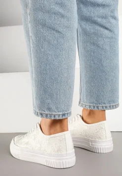 Białe Klasyczne Trampki z Cholewką z Haftem Meppane