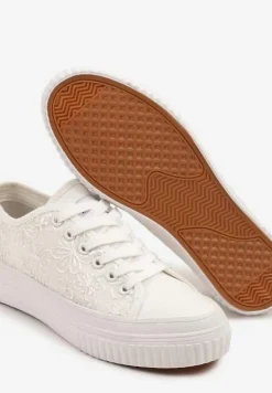 Białe Klasyczne Trampki z Cholewką z Haftem Meppane