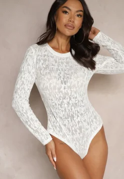 Białe Koronkowe Body z Dodatkiem Wiskozy Seldanis