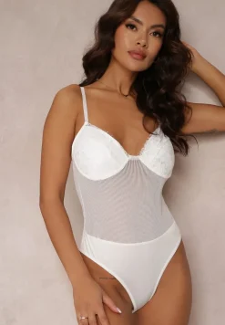Białe Koronkowe Body z Regulowanymi Ramiączkami i Usztywnionymi Miseczkami Zeranor