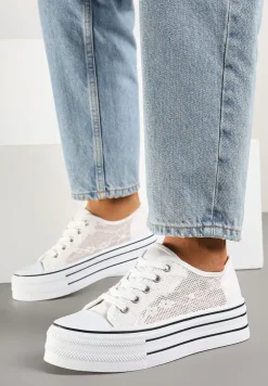 Białe Koronkowe Trampki Vices na Podwójnej Podeszwie Telosira