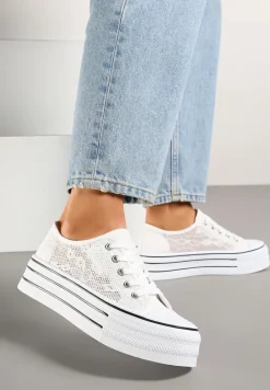 Białe Koronkowe Trampki Vices na Podwójnej Podeszwie Telosira