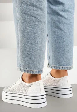 Białe Koronkowe Trampki Vices na Podwójnej Podeszwie Telosira