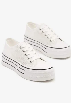 Białe Koronkowe Trampki Vices na Podwójnej Podeszwie Telosira