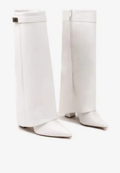 Białe Kozaki z Szeroką Cholewką i Szpiczastym Noskiem Sumehra