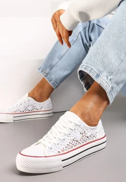 Białe Krótkie Trampki z Ażurowego Materiału Bremavia