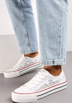 Białe Krótkie Trampki z Ażurowego Materiału Bremavia