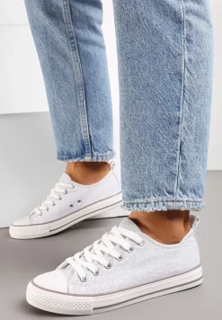 Białe Krótkie Trampki z Drobnym Tłoczeniem na Cholewce Inarol