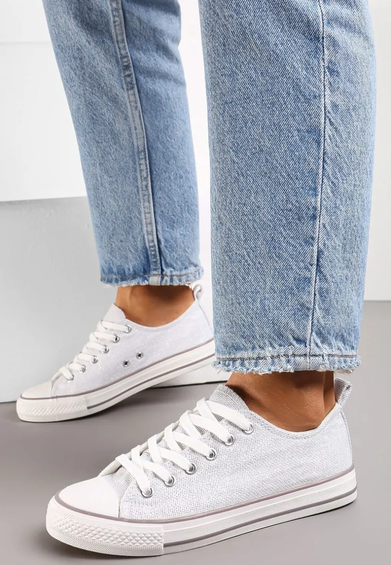 Białe Krótkie Trampki z Drobnym Tłoczeniem na Cholewce Inarol