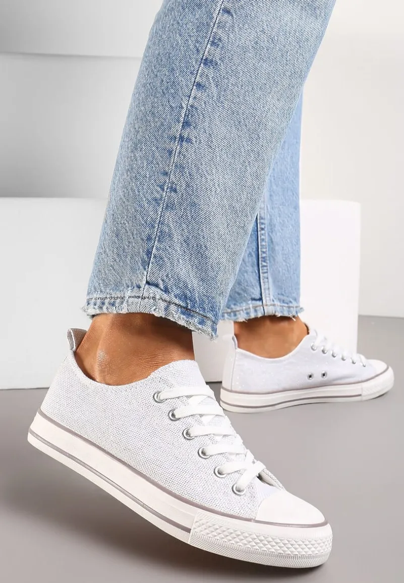 Białe Krótkie Trampki z Drobnym Tłoczeniem na Cholewce Inarol