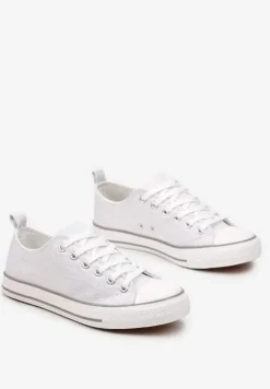 Białe Krótkie Trampki z Drobnym Tłoczeniem na Cholewce Inarol