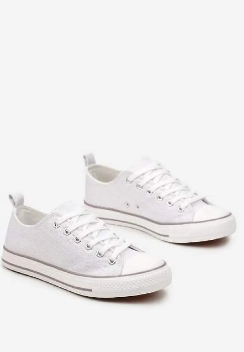 Białe Krótkie Trampki z Drobnym Tłoczeniem na Cholewce Inarol