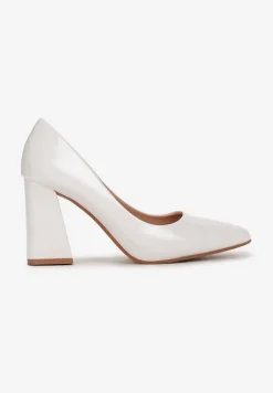 Białe Lakierowane Czółenka na Stożkowym Obcasie ze Szpiczastym Noskiem Miriamans