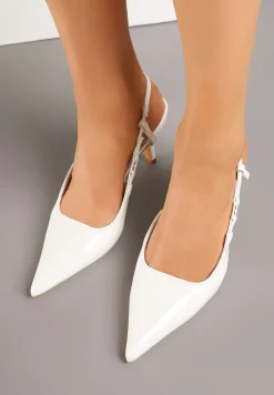 Białe Lakierowane Sandały na Szpilce ze Spiczastym Noskiem Odelna