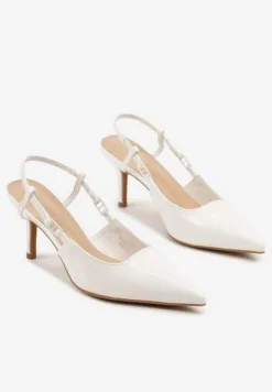 Białe Lakierowane Sandały na Szpilce ze Spiczastym Noskiem Odelna