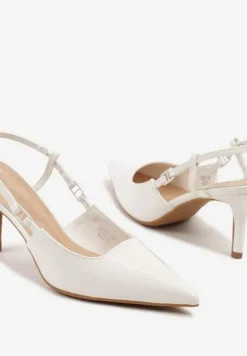 Białe Lakierowane Sandały na Szpilce ze Spiczastym Noskiem Odelna