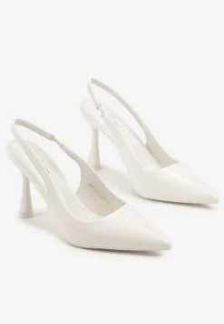 Białe Lakierowane Sandały Szpilki Typu Slingback Ulios