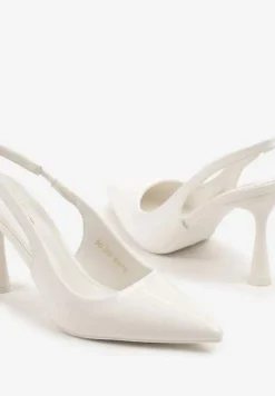 Białe Lakierowane Sandały Szpilki Typu Slingback Ulios