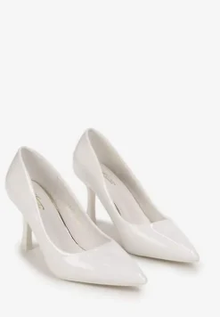 Białe Lakierowane Szpilki ze Szpiczastym Noskiem Sileto