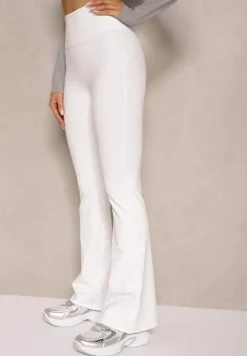 Białe Legginsy Dzwony High Waist Korivienne