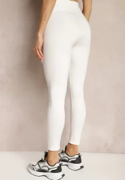 Białe Legginsy High Waist z Gumką w Pasie Cloen