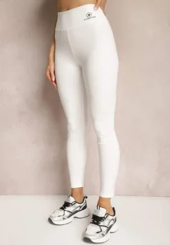 Białe Legginsy High Waist z Gumką w Pasie Cloen