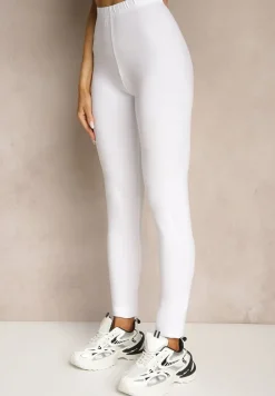 Białe Legginsy z Długimi Nogawkami i Gumką w Talii z Bawełny Ayvia