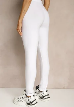Białe Legginsy z Długimi Nogawkami i Gumką w Talii z Bawełny Ayvia