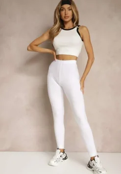 Białe Legginsy z Długimi Nogawkami i Gumką w Talii z Bawełny Ayvia