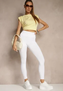 Białe Legginsy z Ozdobnymi Przeszyciami z Efektem Modelowania Carittia